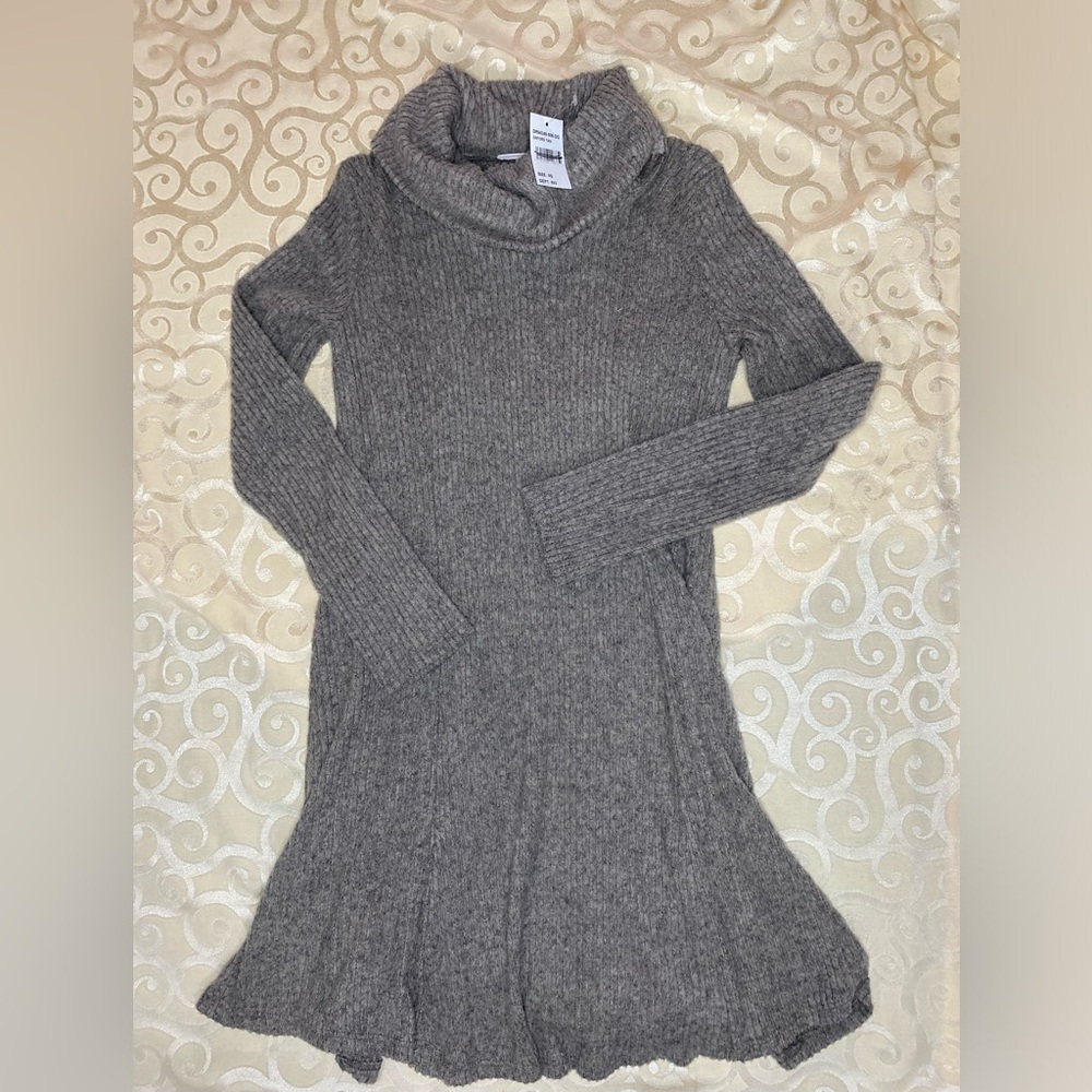 Lush Women's Cowl Neck Flowy Ribbed Knit Sweater Dress Oxford Tan Sz XS NWT